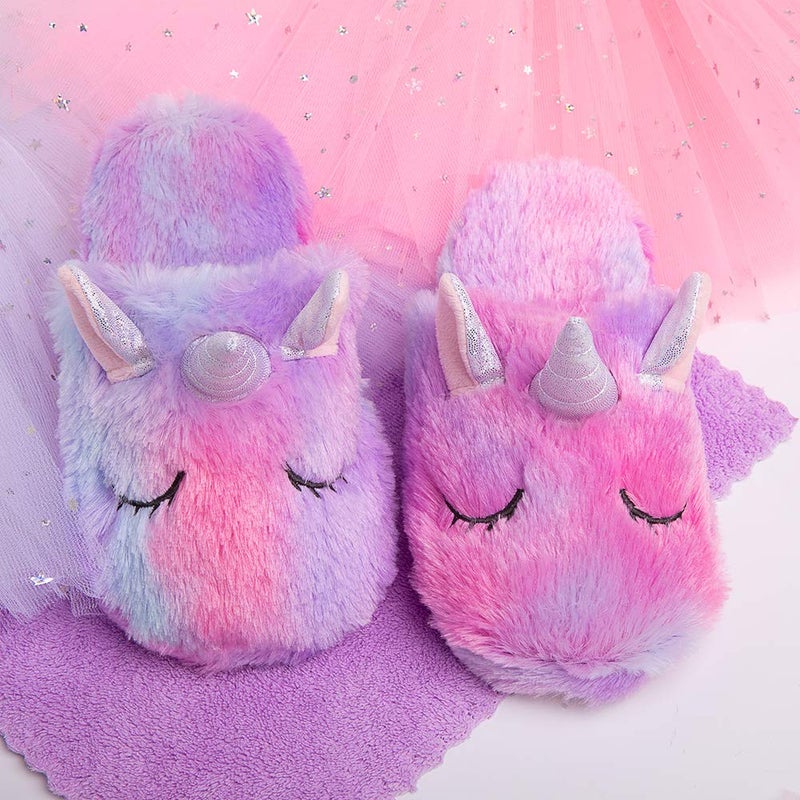 Techcity Rainbow Unicorn Kids Slippers - Cute Fluffy, Cozy Plush Indoor/Outdoor - Best Unicorn Gifts - Image 3
